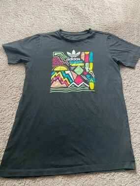 Girls Adidas Black Crewneck Tee with Graphic Printed Logo
